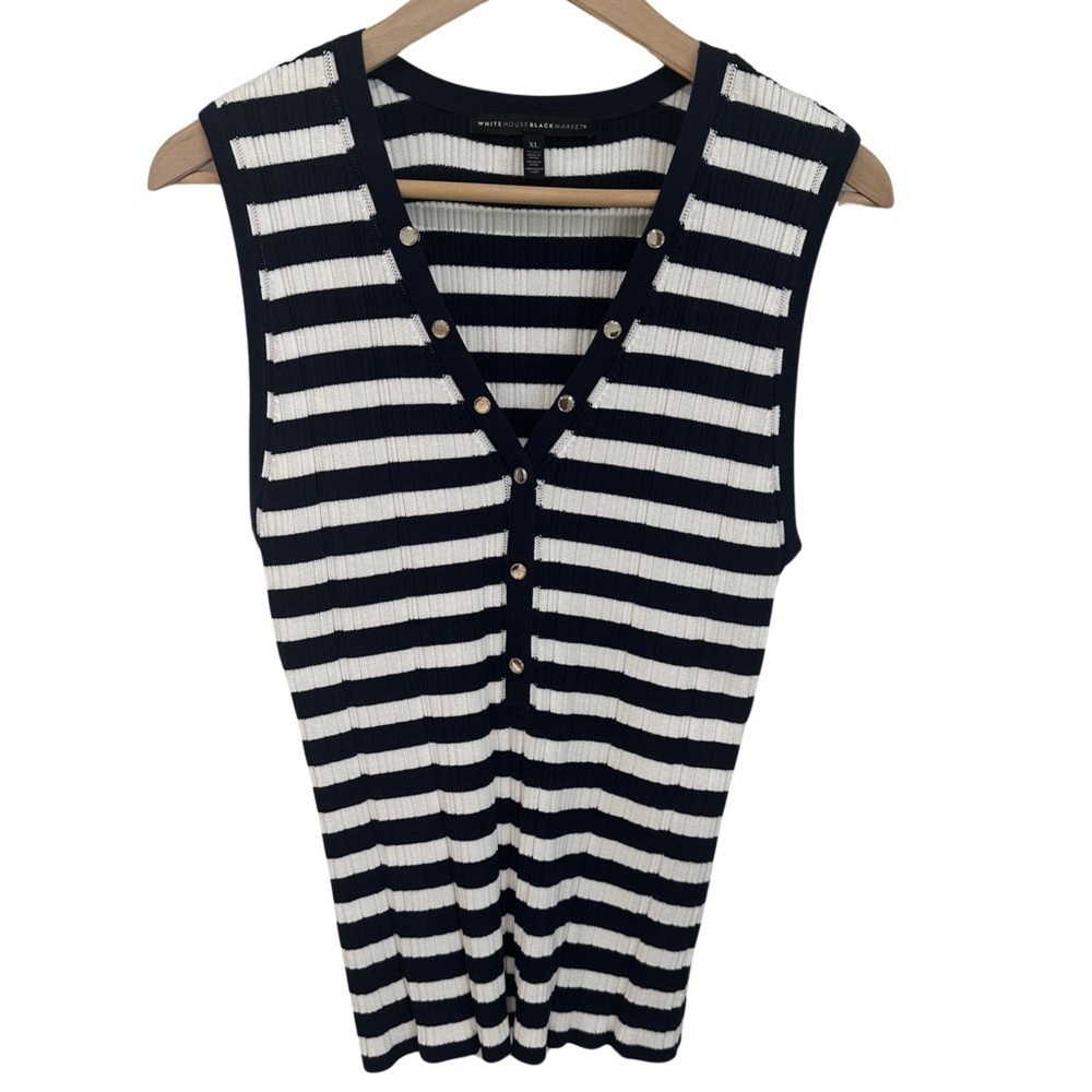 White House Black Market Striped Sweater Tank Blue White Size XLarge Nautical